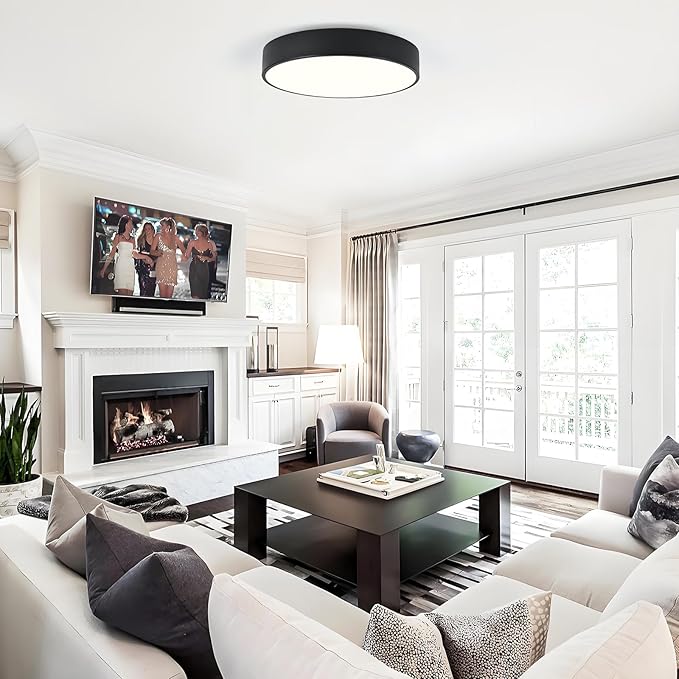 Modern Flush Mount Ceiling Light, 3-Lights Black Ceiling Light, Minimalistic Ceiling Lamp Acrylic Shade Lighting Fixture for Bedroom Laundry Room Bathroom Hallway(15.8 Inch)