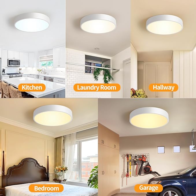 3 Pack White 24W Modern LED Flush Mount Ceiling Light, Close to Ceiling Light Fixture, 2700-5000K Dimmable, Round Ceiling Lamp for Bathroom Kitchen Entry Way Bedroom Laundry Room Hallway