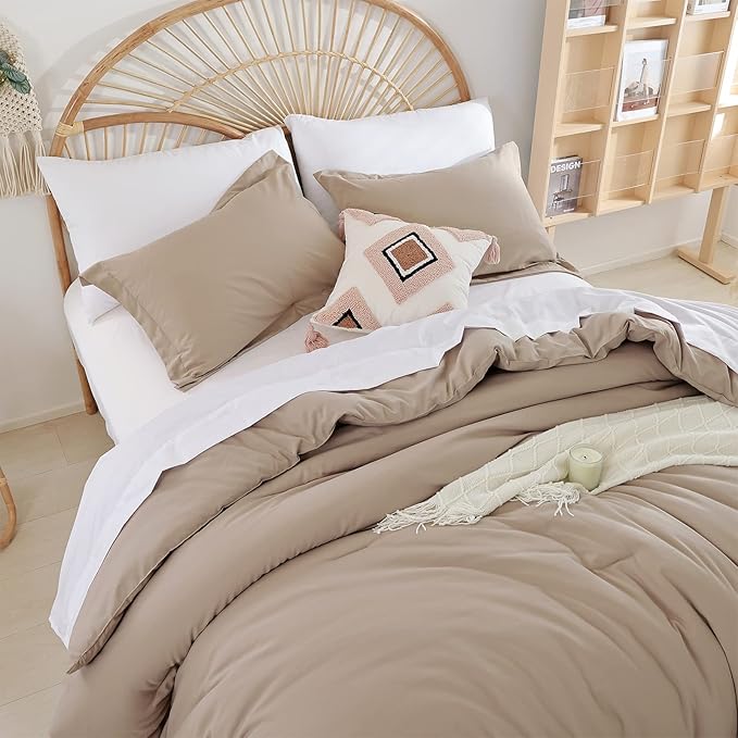 weigelia Twin Comforter Set 5 Pieces Taupe Bed in A Bag Soft Queen Bedding Set Lightweight Comforter Set for Women and Men（Comforters, Flat & Fitted Sheets, Pillowcases & Shams）