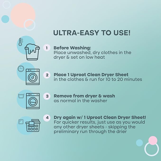 Uproot Clean Dryer Sheets Pet Hair Reducing - Pet Hair Remover for Laundry - Breaks Static Bonds and Prevents Dog and Cat Fur from Sticking to Clothes - Softens, Freshens, & Reduces Wrinkles - 50ct