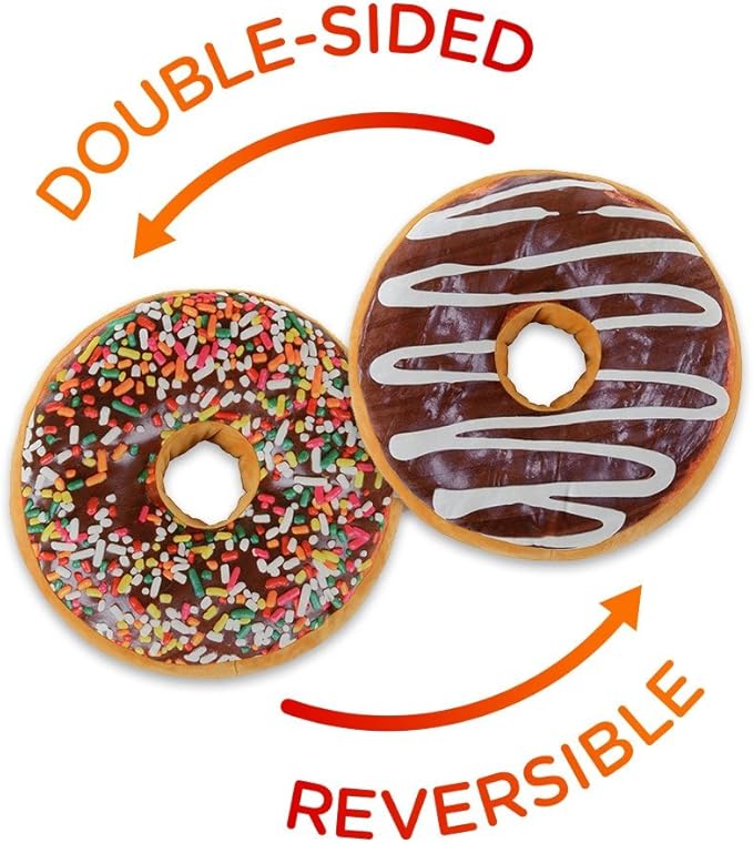 Cheer Collection Round Donut Pillow | 2-in-1 Reversible Super Soft Microplush Doughnut Pillow - Chocolate Glaze, Rainbow Sprinkles