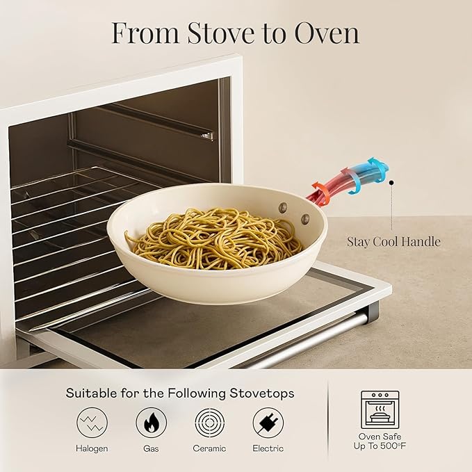 Gotham Steel 12 Pc Ceramic Cookware Set Nonstick, Ceramic Pots and Pans Set Non Stick with Steamer for Cooking, Non Toxic PFOA PFOS Free, Premium Stay Cool Handles, Oven & Dishwasher Safe