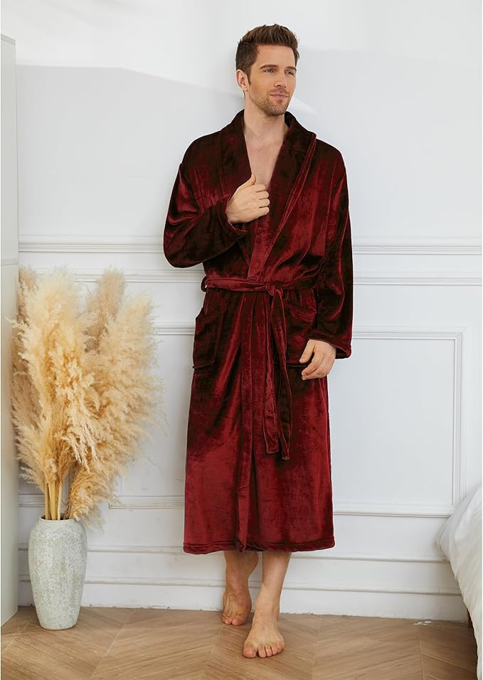 U2SKIIN Mens Fleece Robe Plush Collar Shawl Bathrobe