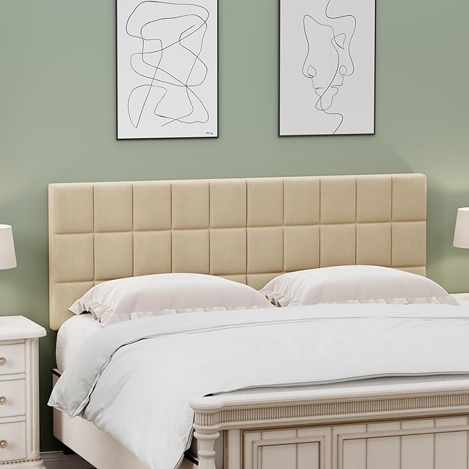 Andeworld Velvet Upholstered Tufted King Size Headboard,Wood Head Board with Metal Legs, Adjustable Height from 42” to 56”, Bed Headboard in Modern Design,Backboard for Bed, Apricot