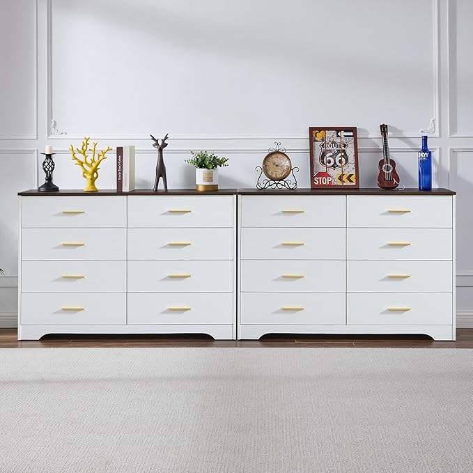 LIDYUK Dresser for Bedroom, Wood Dresser with 8 Drawers, Modern Minimalist Dressers & Chests of Drawers, 48 Inches Wide Chest of Drawers for Bedroom, Hallway, Living Room, White