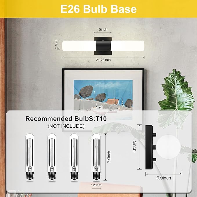 Kalium Bathroom Wall Sconce Fixture, 21 Inch Modern Vanity Lights with Frosted Glass Shade, Indoor Sconces Lighting Wall Decor Lamps for Bathrooms Living Room Stairs Bedroom (Black)