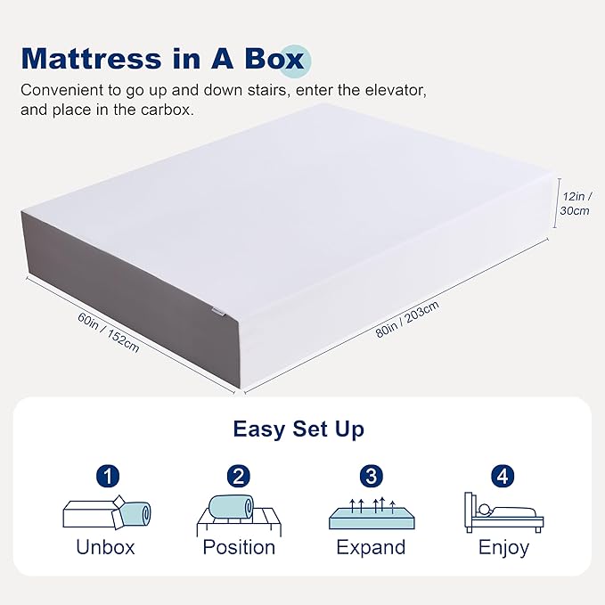 Amazon Basics Memory Foam Mattress, Medium Firm, 12 Inch, Queen, White/Grey