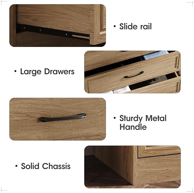 Fameill Dresser for Bedroom, 5 Drawer Tall Dresser Organizer, TV Stand for Livingroom, Chest of Drawers with Metal Handles, Oak