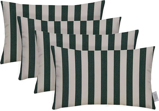 RSH DECOR: Sunbrella Lumbar Throw Pillows Set of 4 | 20" x 12" | Water and Fade-Resistant Performance Fabric | Outdoor Pillow Covers with Down-Alternative Inserts | Mason Forest Green