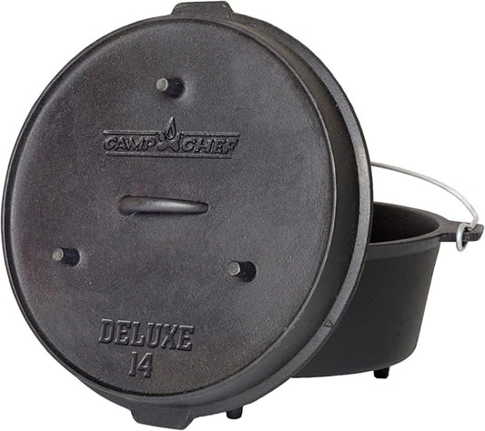 Camp Chef 14-inch Cast Iron Dutch Oven, Lid, and Lid Lifter ,Black/Cast Iron
