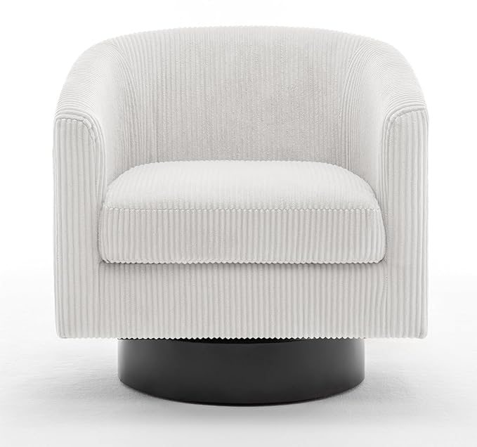 UIXE Swivel Accent Chair, Upholstered Corduroy Barrel Chair for Living Room, Small Single Sofa Bedroom Reading Seat, Set of 4, Beige