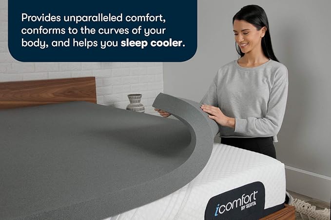 Serta Carbon Dream Cooling, Pressure-Relieving Memory Foam Mattress Topper, 3 Inch, California King