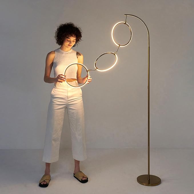 Brightech Nova 74 in. Antique Brass Industrial 3-Light LED Energy Efficient Floor Lamp with Built-in 3-Way Dimmer Function FL-NVA-BRS