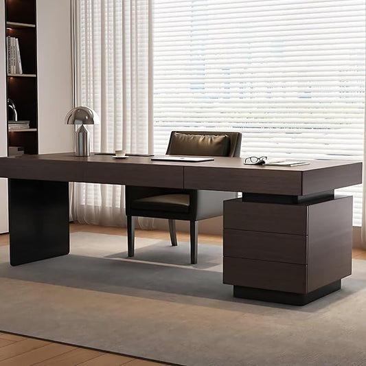 Modern Executive Desk with Drawers 62.99IN(Storage Base)(Wooden Texture) Home Office Desks Include Multi-Function Socket,Large Desktop