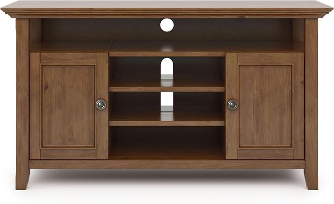 SIMPLIHOME Amherst 54-inch Wide Solid Wood TV Stand in Medium Saddle Brown, Transitional-Style Media Console for Living Room with Adjustable Shelves and Cable Management