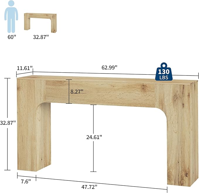 GarveeHome 63 Inch Farmhouse Console Table, Narrow Wood Entryway Sofa Table Behind Couch, Slim Rustic Hallway Furniture for Living Rooms, Foyers & Apartments, Oak