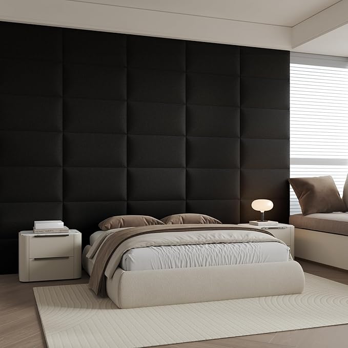 Versatile Black Linen Fabric Headboard 24x12 Inch 9-Panel Set - Adjustable Wall-Mounted or Portable Freestanding Design for Queen/King Beds, Easy Assembly