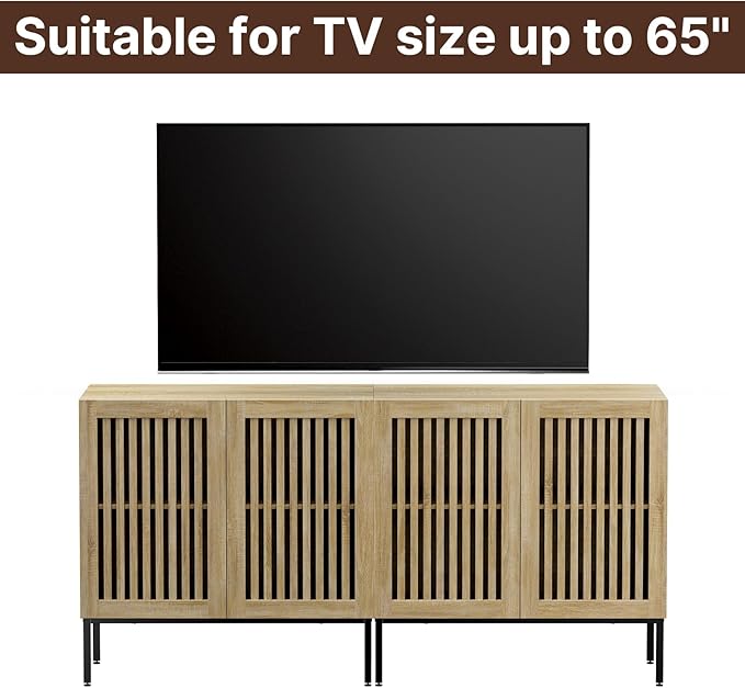 Farmhouse TV Stand for 70 Inch TVs, 2-in-1 Entertainment Center with Storage Cabinets & Metal Base,Oak Media Console for Living Room