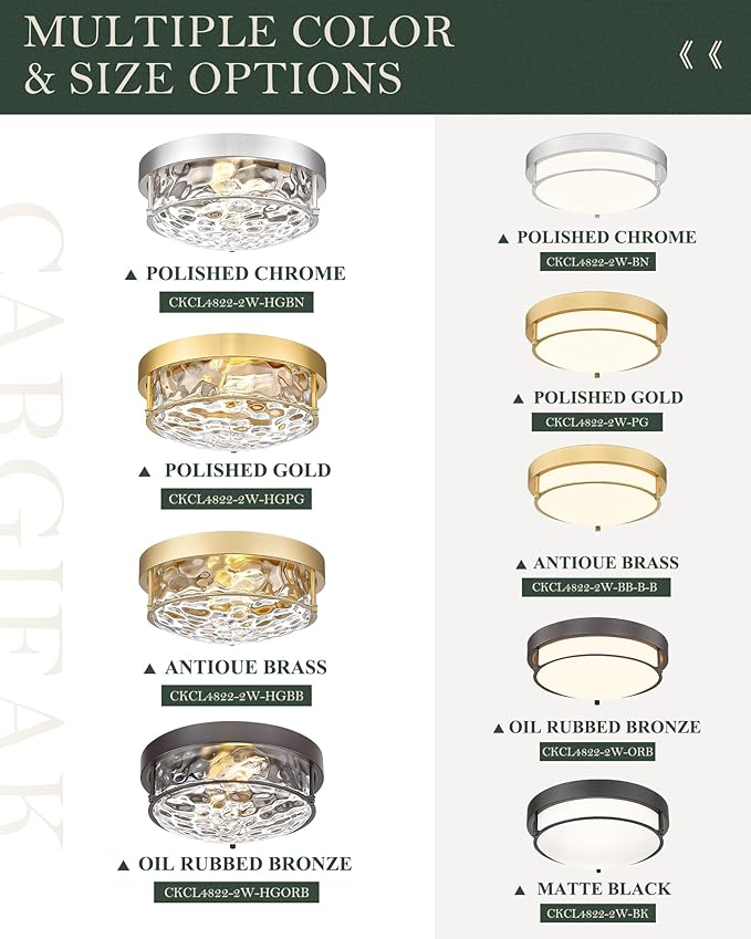 12-Inch Flush Mount Ceiling Light, Modern Farmhouse Style with Hammered Glass Shade, Oil Rubbed Bronze Finish, Ideal for Living Room, Bedroom, or Dining Room – Model CKCL4822-2W-HGORB