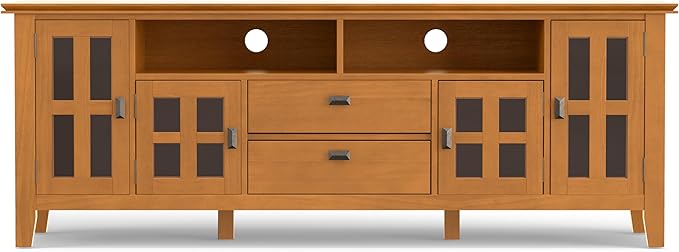 SIMPLIHOME Artisan SOLID WOOD 72 inch Wide Transitional TV Media Stand in Honey Brown For TVs up to 80 inches for the Living Room and Entertainment Center