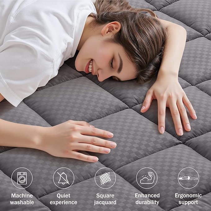 OLANLY King Quilted Fitted Mattress Pad, Elastic Fitted Mattress Topper, Cooling Soft Mattress Cover Stretches up to 21 Inches Deep, Machine Washable Mattress Protector (78x80 inch, Dark Grey)