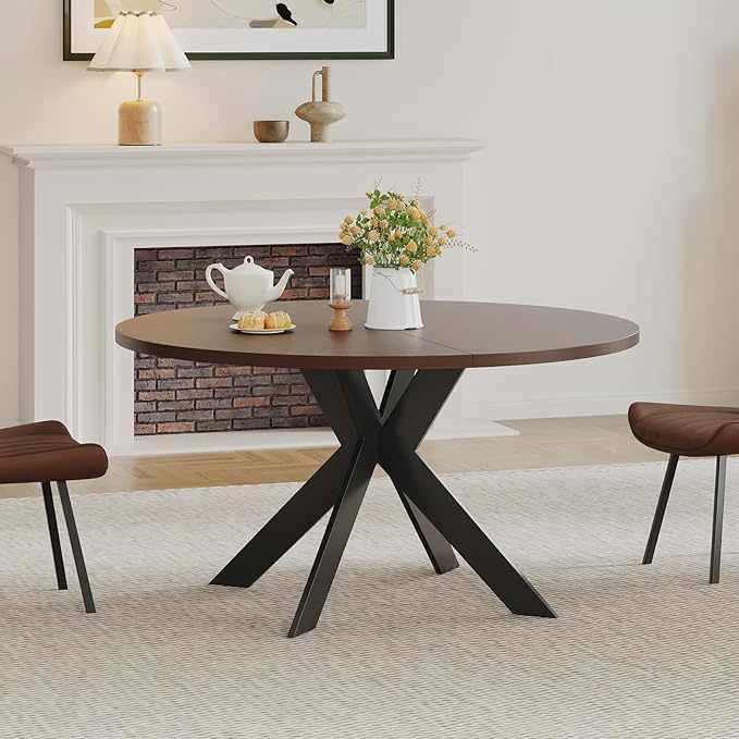 45.3" Round Walnut Dining Table for 4 – Mid-Century Modern Pedestal Table for Kitchen, Dining Room, Small Apartment or Breakfast Nook (Walnut – 1 Table Only)