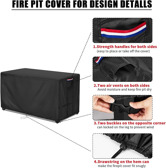 Youlvy Fire Pit Cover Rectangular 58 Inch - Waterproof Outdoor Fire Table Cover Rectangle Heavy Duty, 600D Patio Propane Gas Firepit Cover Rectangular Tear Weather Resistant - 58 x 20 x 18 Inch