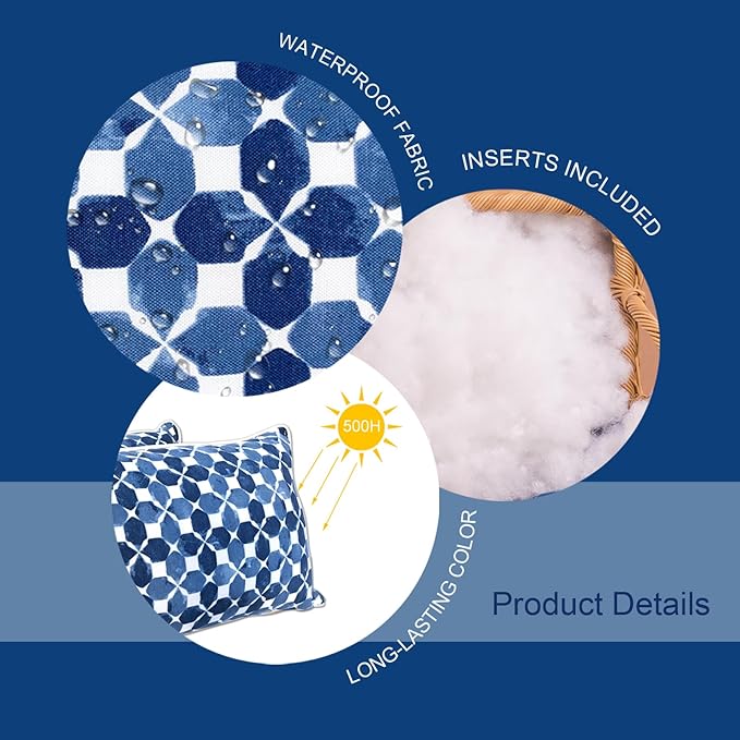 Pack of 2 Patio Lumbar Pillows, 12"x20" Fade Resistant Outdoor Waterproof Lumbar Pillow with Inners, Decorative Garden Lumbar Cushions for Home Patio Terrace Sofa Use