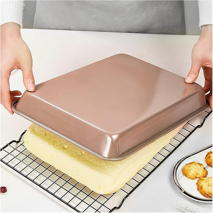 3 Pcs Baking Sheet Set, Cookie Sheets For Baking with Square Texture Pattern, Thicker Carbon Steel Non-stick Bake Pan Roll Pans Tray for Oven (9''/11''/13'')