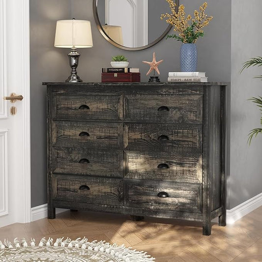 Wananlanen® Farmhouse Dresser for Bedroom, Wooden Tall Rustic Dresser for Bedroom, Hallway (Dark Oak, 8 Drawer)