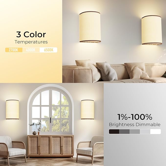 Battery Operated Wall Sconces Set of 2, Rechargeable Wall Sconces 15 Colors Wall Lamp with Remote 10 Levels Brightness, 5000mAh Wireless Wall Decor Set of 2 with Timer for Bedroom Living Room