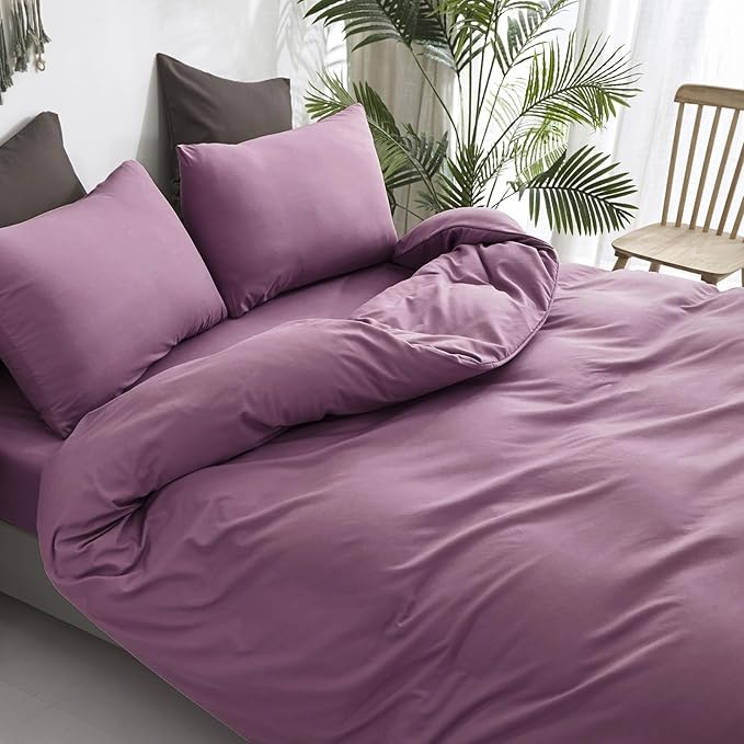 Luxlovery Purple Comforter Set Queen Pale Mauve Bedding Comforter Set Modern Solid Lilac Dusty Purple Blanket Soft Breathable Blanket Quilts 3 Piece Bedding Set for Women