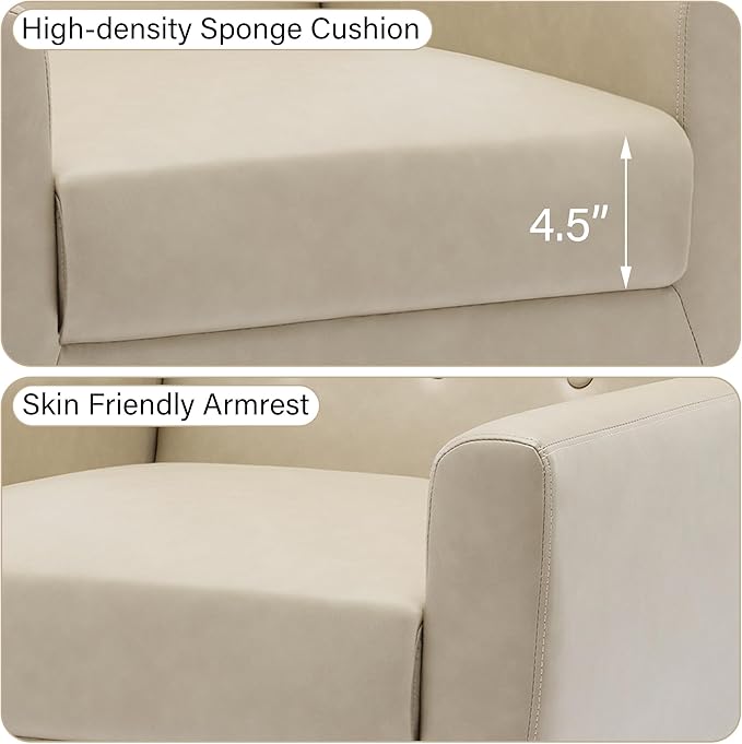 Accent Chair, Mid-Century Modern PU Leather Chairs with Arms for Living Room, Comfy Upholstered Club Single Sofa Armchair for Bedroom Waiting Room with Solid Wood Frame