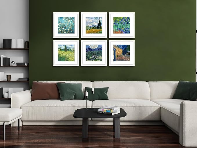 11x11 Picture Frame Set of 6 with Real Glass for Pictures 8x8 with Mat or 11x11 without Mat, Wall Gallery or Tabletop display Photo Frames in White