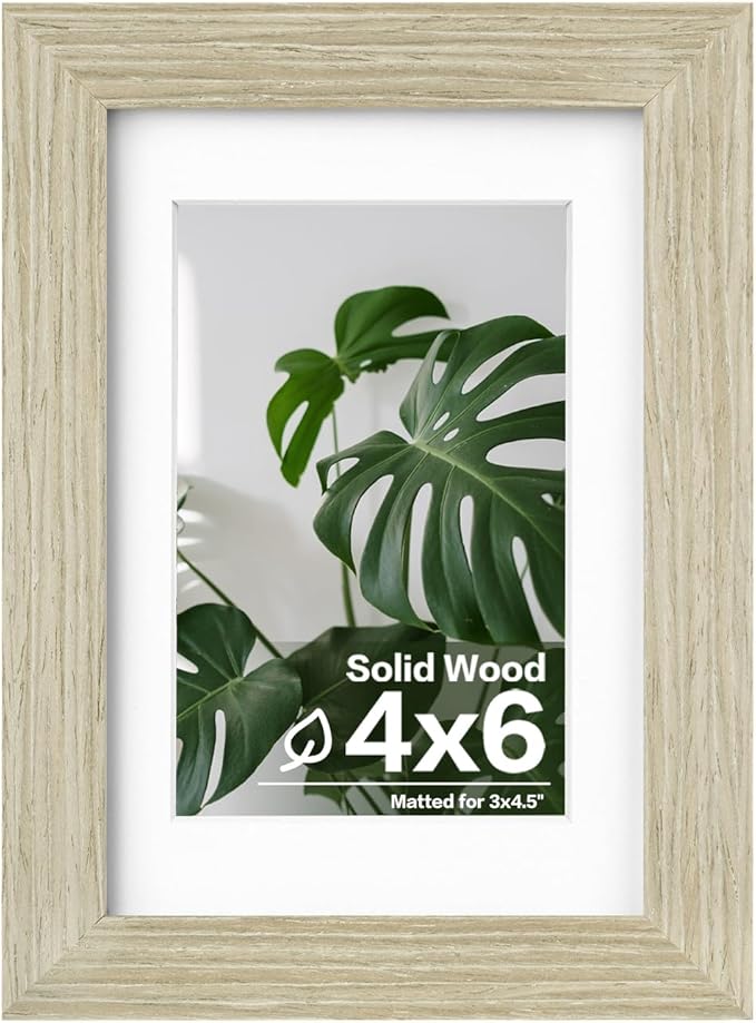 Egofine 4x6 Picture Frame Made of Solid Wood, Covered by Plexiglass Display Pictures 3.5x5 with Mat or 4x6 Without Mat for Table Top Display and Wall Mounting Photo Frame, Distressed Wood Grain