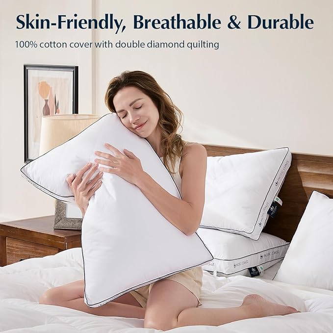 Pacific Coast Firm Bed Pillow, Luxury Hotel Collection Goose Feather and Down Pillow for Sleeping, Standard Size with Gusset Design, Oeko-TEX Certified, Supportive for Side and Back Sleepers