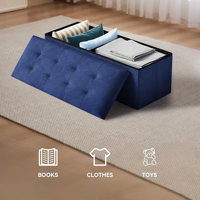 Storage Ottoman Bench, 43 Inch Ottoman Foot Rest, End of Bed Bench, Storage Chest, Load 700 lb, for Living Room, Bedroom, Entryway, Navy Blue