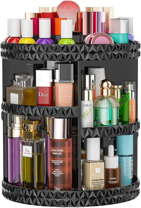360 Rotating Makeup Organizer, DIY Adjustable Cosmetics Organizer[Patented Product], Professional Acrylic Make Up Caddy Shelf Storage Perfume, Lipsticks, Makeup Brushes or Accessories (Black)