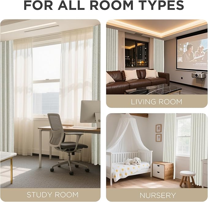 Joydeco 100% Blackout Curtains for Bedroom - Natural Linen Curtains 37" W x 90" L Long, Thermal Insulated 2 Panels Light Beige. Room Darkening Light Blocking Drapes for Living Room