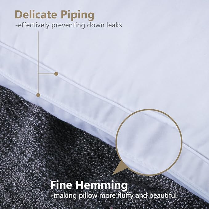 Soft Down Pillows for Sleeping(2 Pack), King(20inx36in) - White Goose Feather and Down Bed Pillow Inserts, 100% Cotton Cover,Lightweight, Fluffy Sleeping Pillows for All Sleepers