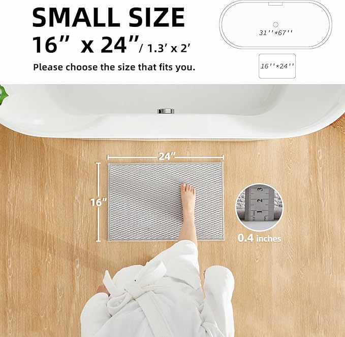 Bathroom Rugs Non Slip Washable, Super Absorbent Thin Bath Mat Small Quick Dry Low Pile Bathroom Rug, Light Grey 16"x24"