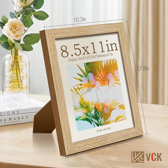 VCK 8.5x11 Beige Oak Picture Frames 3 Pack, High-End Wood Wide Border Poster Frame,Tabletop & Wall Hanging, Multi-Directional Display Family Photos, Office Prints, Studio/Gallery/Home Artwork