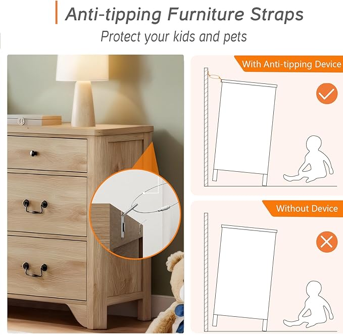 WAMPAT 6 Drawer Dresser for Bedroom, 47.2" W Farmhouse Dresser with Large Storage Drawers and Metal Handle, Modern Chest of Drawers with Solid Wood Legs, Wood Dressers for Bedroom,Closet,Hallway,Oak