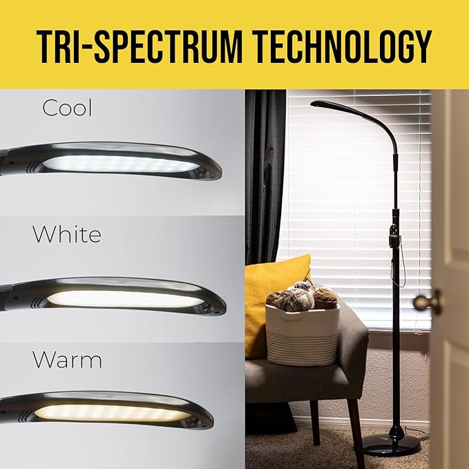 Stella Sky Two Premium 10W LED Task Light Floor Lamp - Black - Adjustable Dimmable Low Vision Natural Sunlight - Bright Macular Degeneration Lighting - Hobby, Crafting, Sewing, Artist, Reading, Office