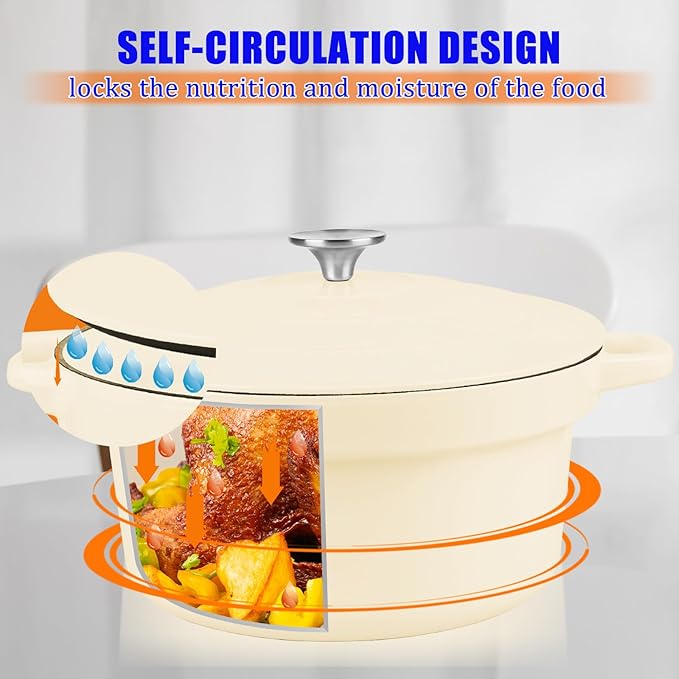 CUKOR 7QT Dutch Oven Pot With Lid, Enameled Cast Iron Dutch Ovens for Sourdough Bread Baking, Non-Stick Ceramic Dutch Oven Cooking Pot, Oven Safe, White (10 Pcs Bread Paper Liners)