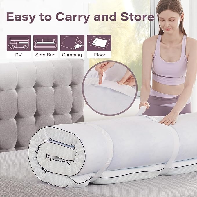 3 Inch Memory Foam Mattress Topper Queen with Removable Soft Cover Ventilated Breathable Cooling Mattress Pad Portable Bed Topper for Back Pain, CertiPUR-US Certified