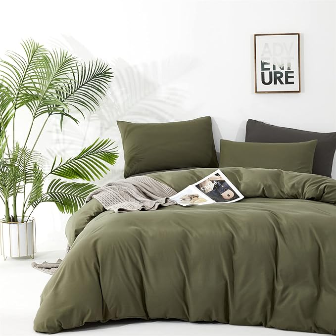 Cottonight Green Comforter Set King - Olive Dark Green Bedding, Modern Soft Breathable 3 Piece Blanket Quilt for Women Men King Bed