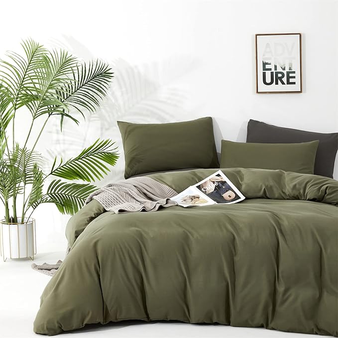 Cottonight Olive Green Bedding - Full Size, Army Green Blanket & Quilts, Modern Soft Breathable 3-Piece Comforter Set