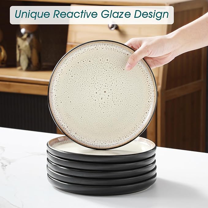 vancasso Plates and Bowls Sets, 24 Pieces Stoneware Dinnerware Sets for 8, Kitchen Dish Set Mircowave and Dishwasher Safe Dinner Set Ceramic Dishware, Light Cream, Series AMBER