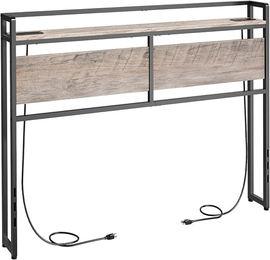 HOOBRO Full Size Headboard, Headboard with 2 Outlets and 4 USB Ports, Adjustable Height, Storage Rack, Sturdy and Stable, Easy Assembly, Greige and Black